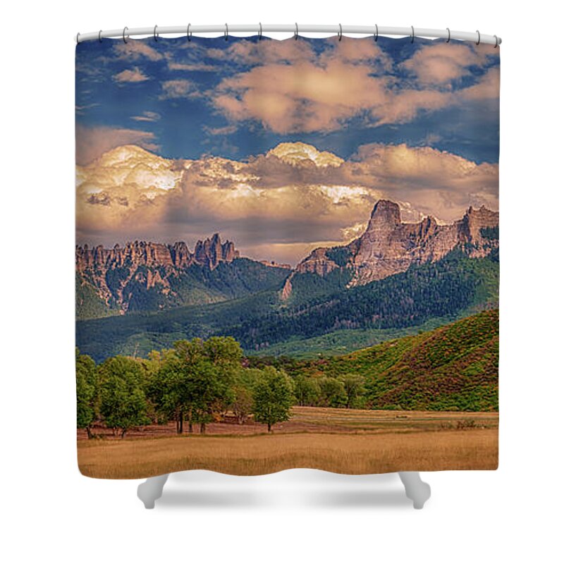 Cimarron Range Shower Curtain featuring the photograph Days End at the Cimarron Mountains by Priscilla Burgers