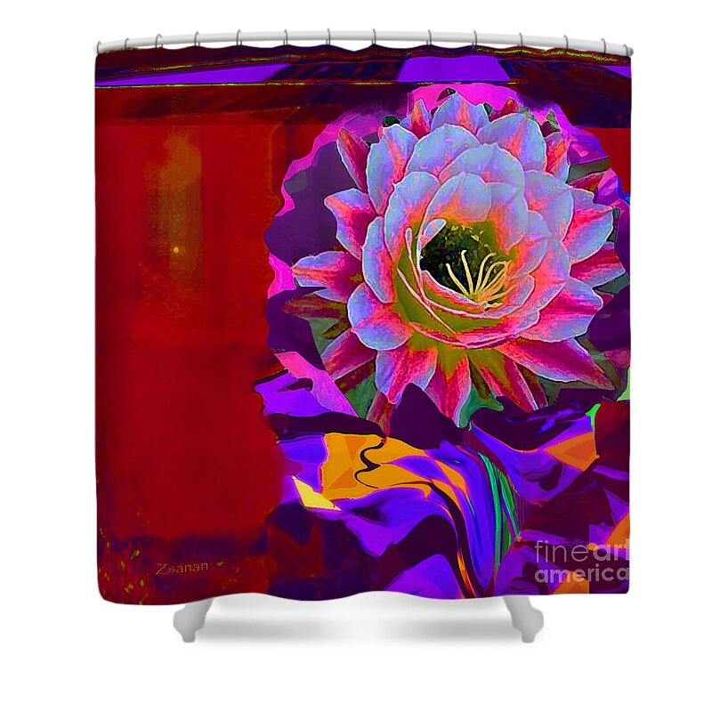 Square Shower Curtain featuring the mixed media Dazzle My Cactus by Zsanan Studio