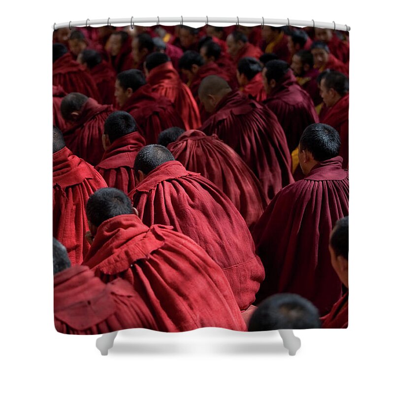 Punishment Shower Curtain featuring the photograph Debating Monks by Caval