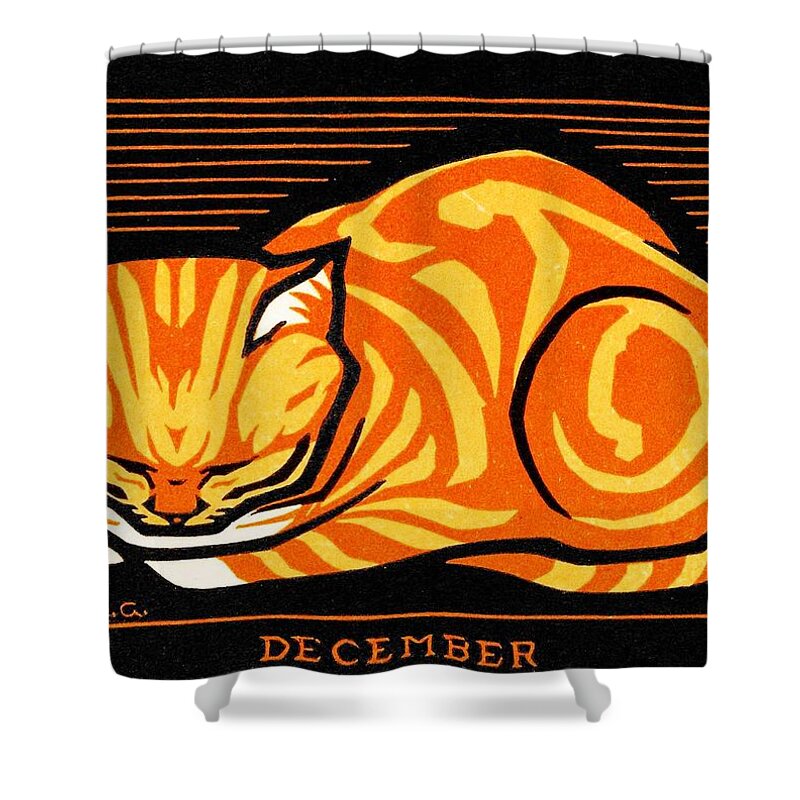 Cat Shower Curtain featuring the painting December Cat 1917 by Julie de Graag 1877-1924 by Celestial Images