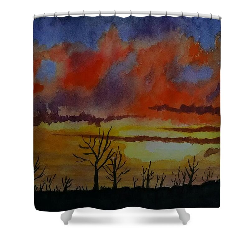 Sunset Shower Curtain featuring the painting December Evening in Kentucky by Helian Cornwell