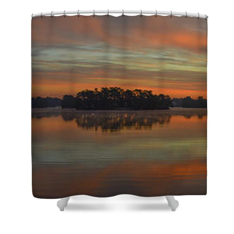Sunrise Shower Curtain featuring the photograph December Sunrise Over Spring Lake by Beth Venner