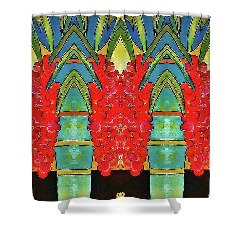 Palms Shower Curtain featuring the digital art Deco Palms by Tracey Lee Cassin