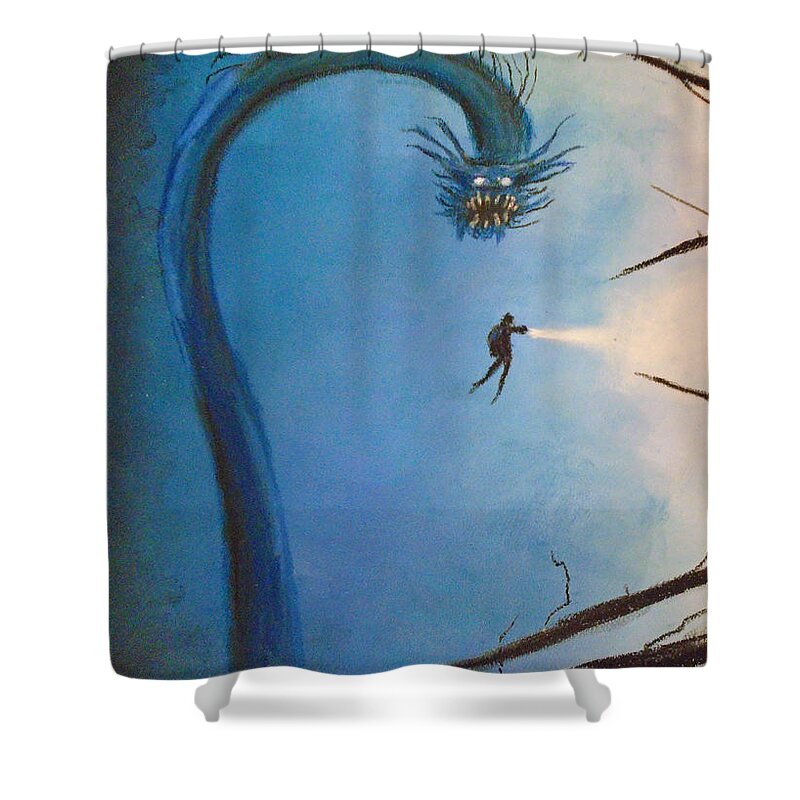 Moster Shower Curtain featuring the drawing Deep Nights by Jen Shearer