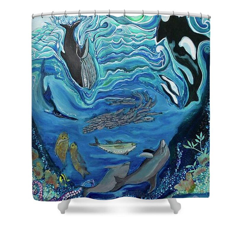 Ocean Shower Curtain featuring the painting Deep Sea Treasures by Patricia Arroyo