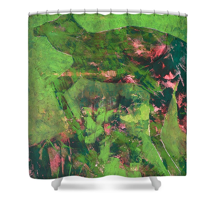 Deer Shower Curtain featuring the painting Deer in a forest by Edgeworth Johnstone