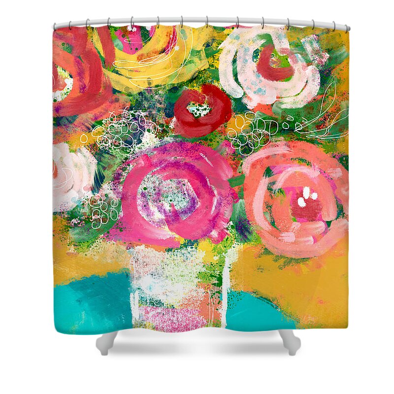 Flowers Shower Curtain featuring the mixed media Delightful Bouquet 4- Art by Linda Woods by Linda Woods