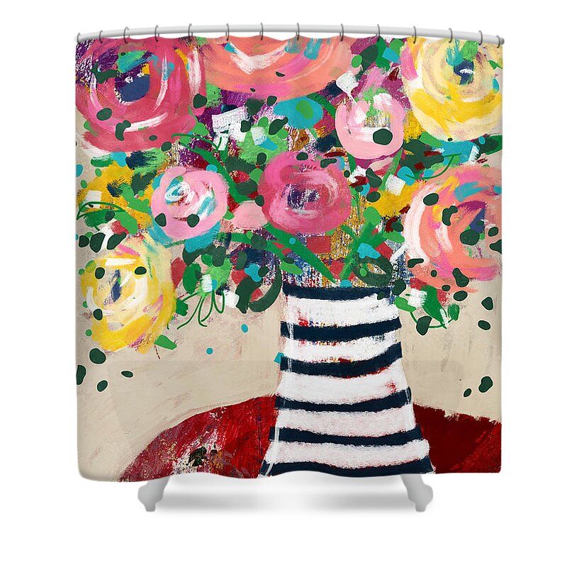 Flowers Shower Curtain featuring the mixed media Delightful Bouquet 5- Art by Linda Woods by Linda Woods