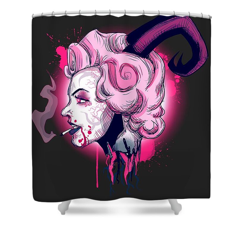 Hell Shower Curtain featuring the drawing Demons Are A Girl's Best Friend by Ludwig Van Bacon
