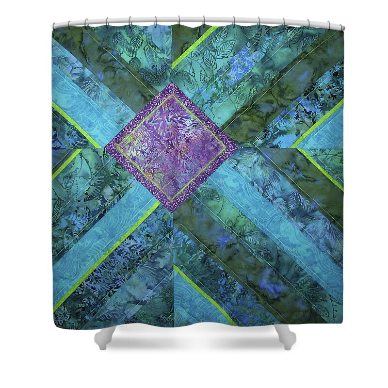 Art Quilt Shower Curtain featuring the tapestry - textile Depth by Pam Geisel