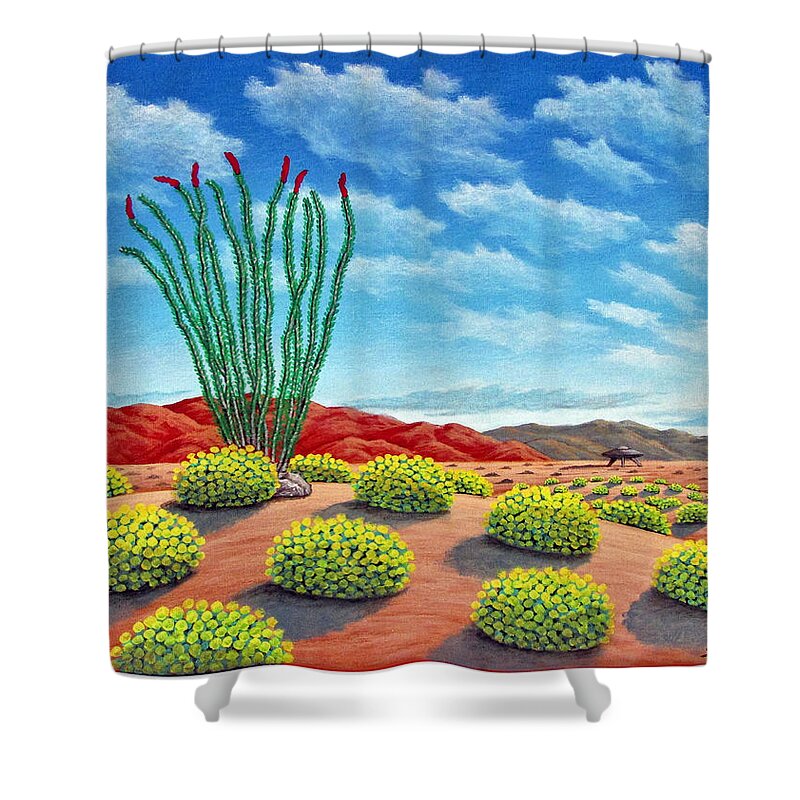Desert Shower Curtain featuring the painting Desert Landing by Snake Jagger