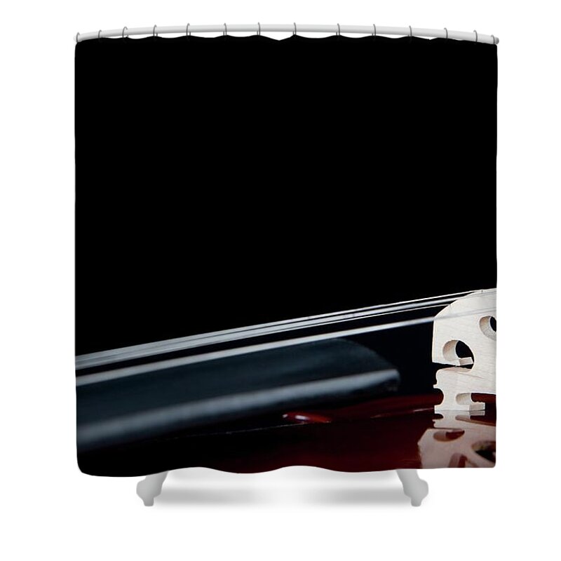 Black Color Shower Curtain featuring the photograph Detail Of A Violin by Junior Gonzalez