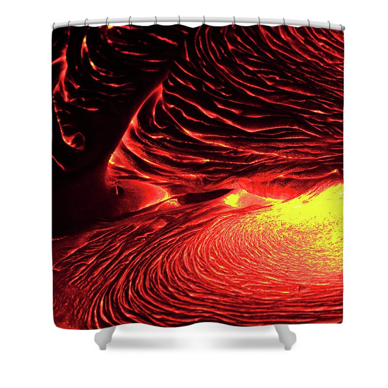 Hawaii Volcanoes National Park Shower Curtain featuring the photograph Detail Of Flowing Lava, Hawaii by Mint Images/ Art Wolfe