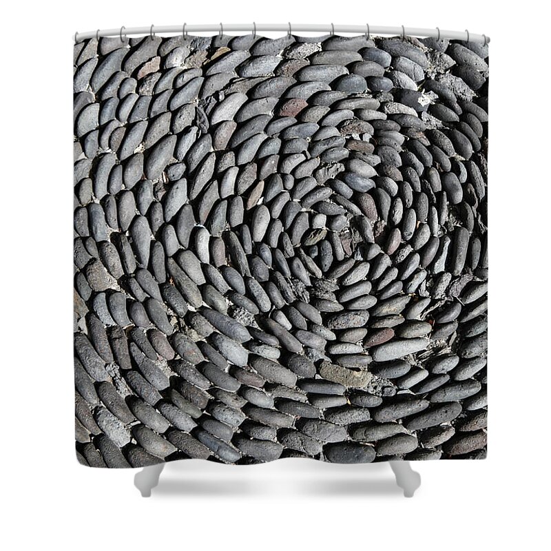 Large Group Of Objects Shower Curtain featuring the photograph Detail Of Stones Arranged In A Pattern by Marc Volk