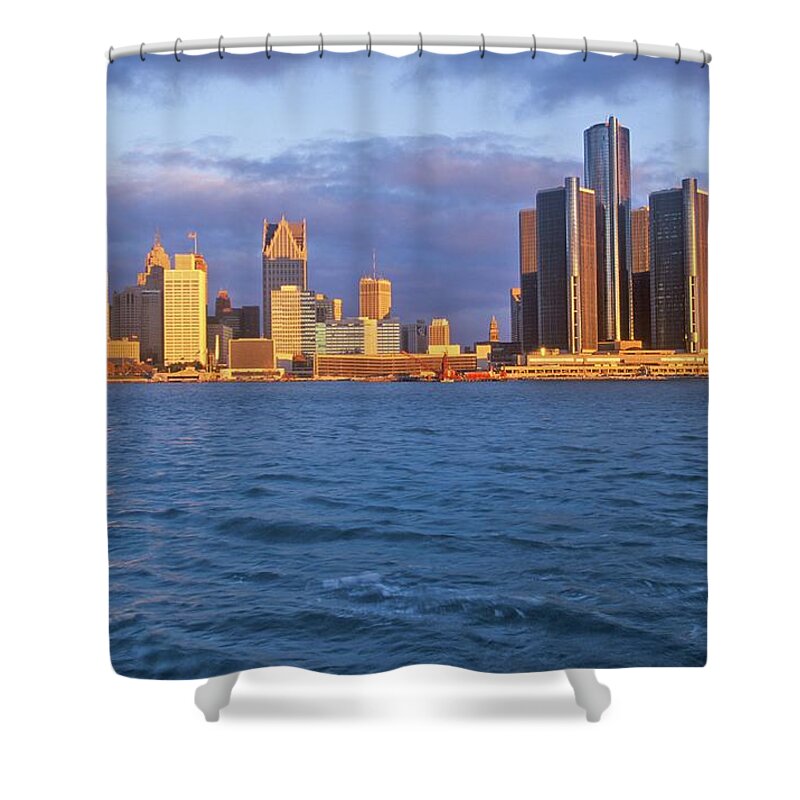 Lake Michigan Shower Curtain featuring the photograph Detroit Skyline At Sunrise From by Visionsofamerica/joe Sohm