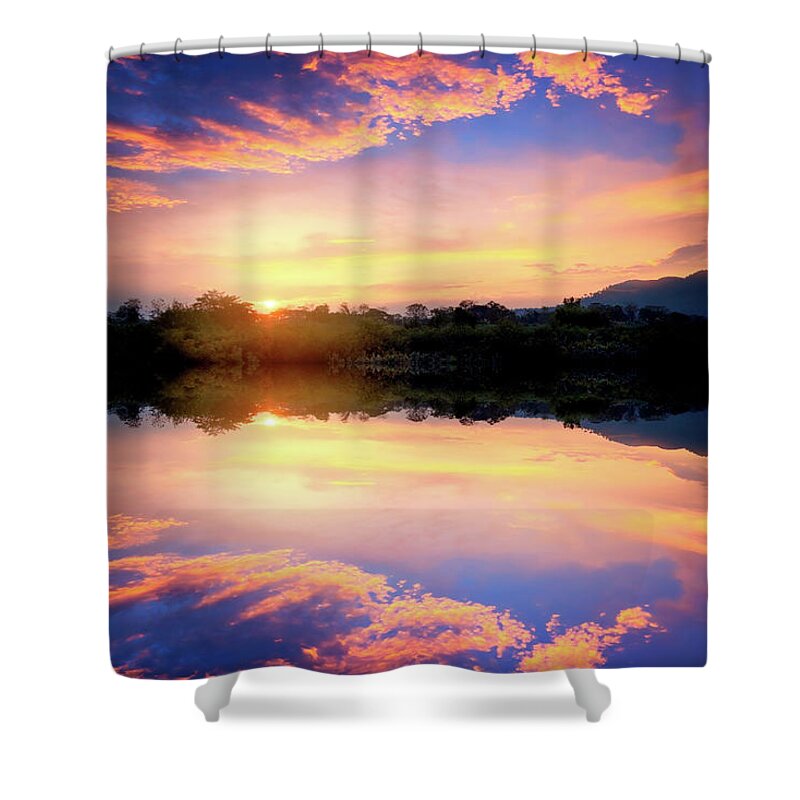 Sunset Shower Curtain featuring the photograph Dialogues with the sea by Philippe Sainte-Laudy