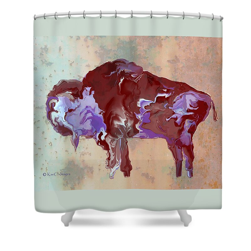 Bison Shower Curtain featuring the digital art Montana Bison 6C by Kae Cheatham
