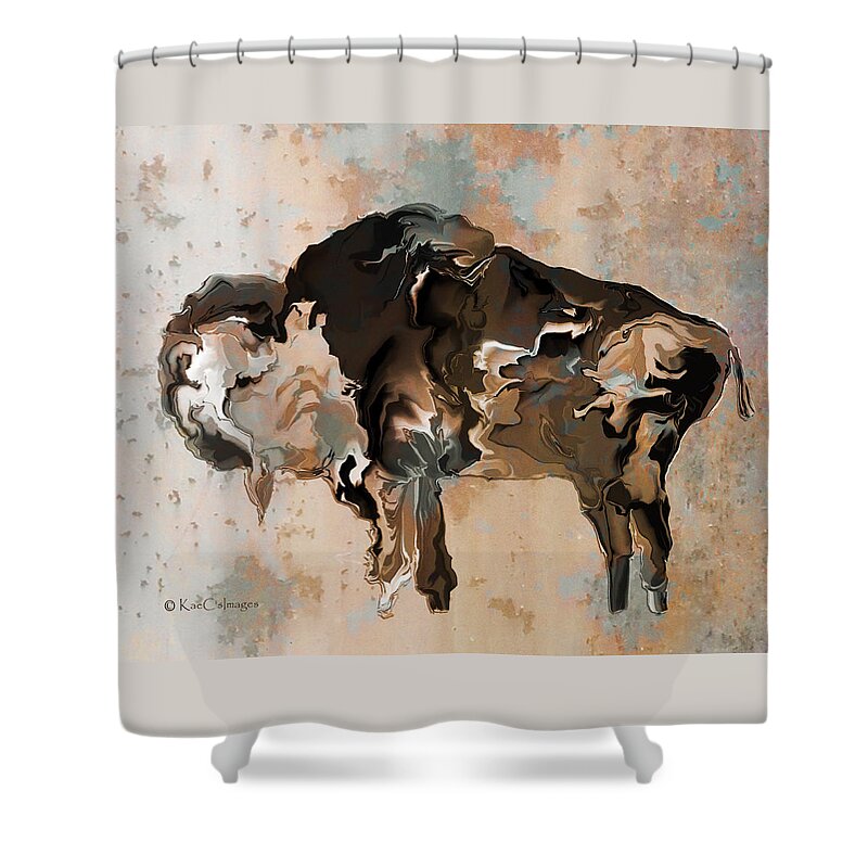 Bison Shower Curtain featuring the digital art Montana Bison 6D by Kae Cheatham