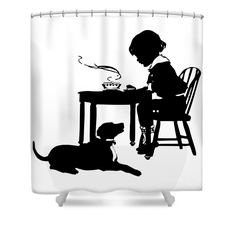 Dining With The Dog Silhouette Shower Curtain featuring the digital art Dining with the Dog Silhouette by Rose Santuci-Sofranko