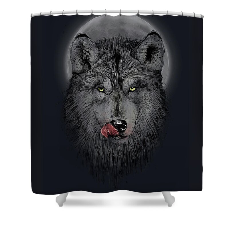 Wolf Shower Curtain featuring the mixed media Dinner time II by Balazs Solti