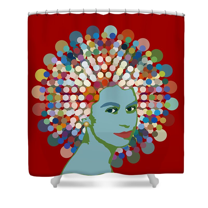 Dotty Shower Curtain featuring the mixed media Disco Queen RED by BFA Prints