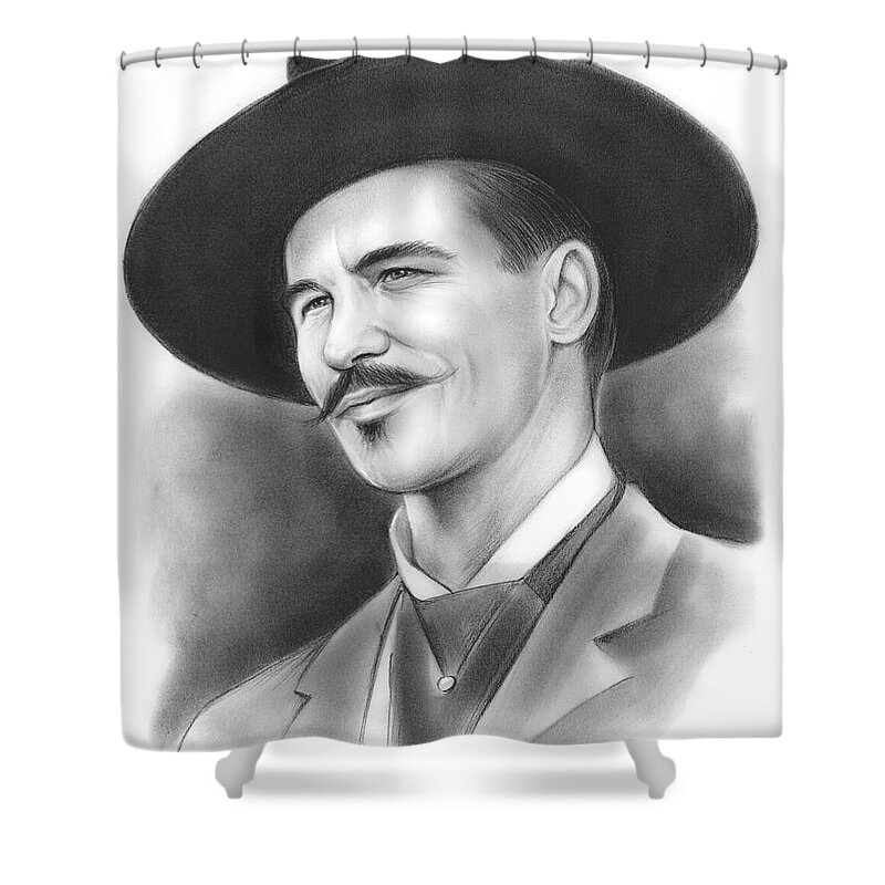 Doc Holliday Shower Curtain featuring the drawing Doc Holliday by Greg Joens