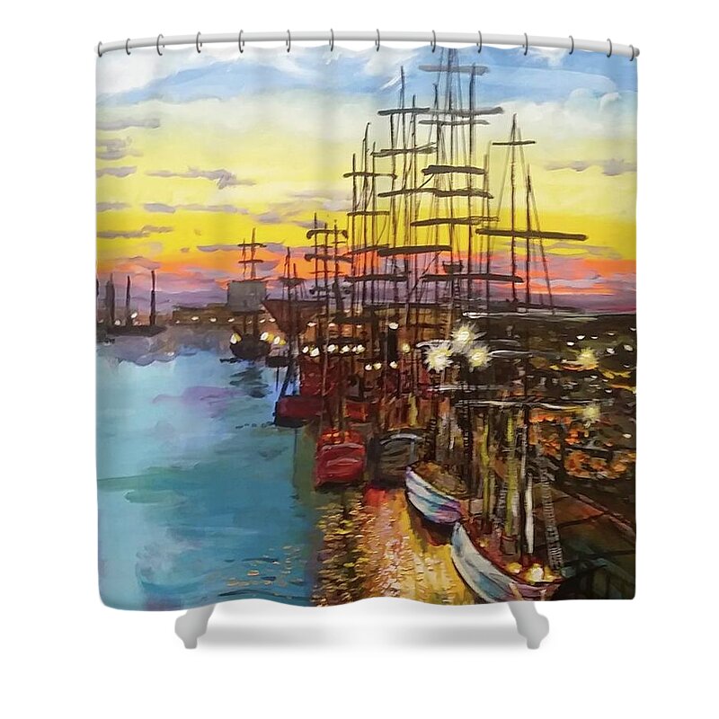 Ships Shower Curtain featuring the painting Dock of the Bay by Mike Benton