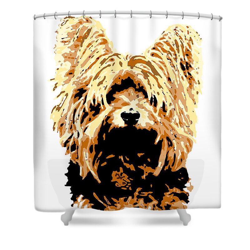 Dog Shower Curtain featuring the digital art Dog 147 Yorkshire by Lucie Dumas