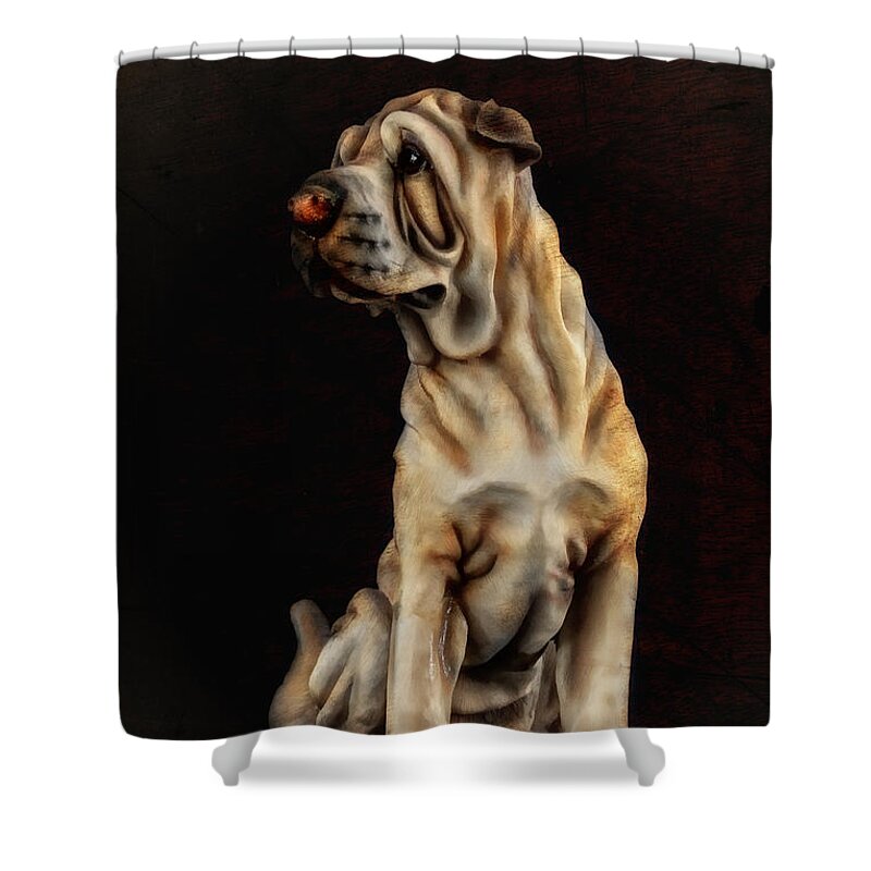 Dog Portrait Shower Curtain featuring the digital art Dog portrait 63 by Kevin Chippindall