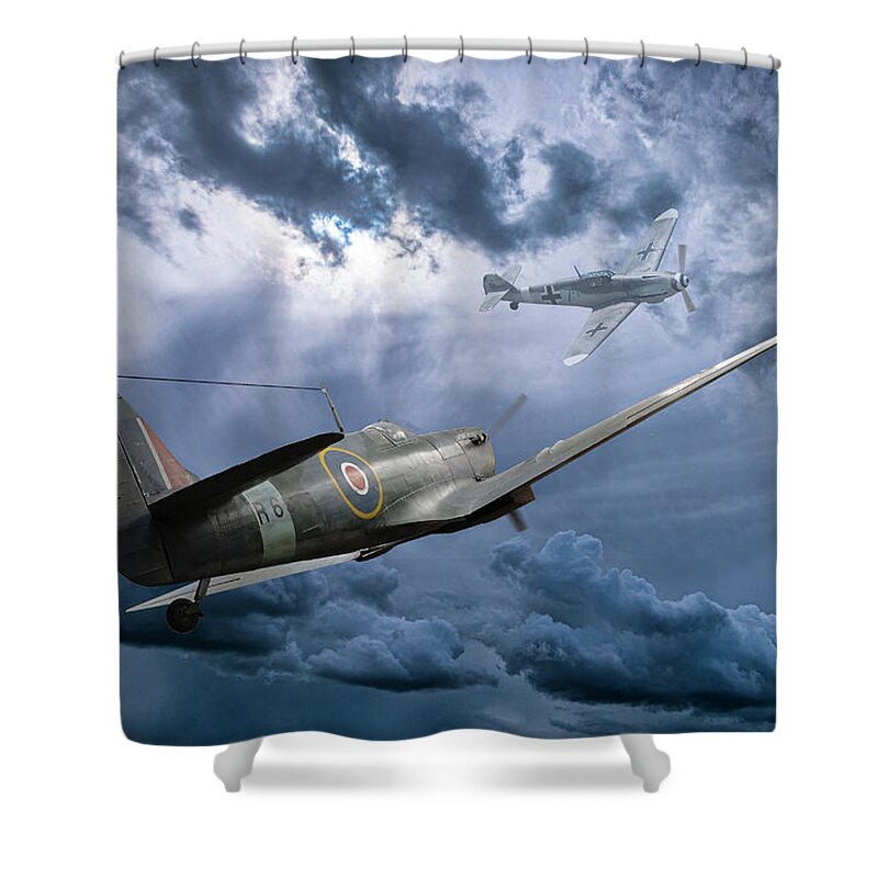 2019-09-30. Spitfire Shower Curtain featuring the photograph Dogfight Over Dover by Phil And Karen Rispin