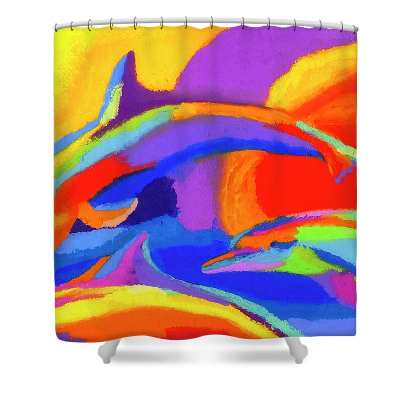 Dolphin Shower Curtain featuring the painting Dolphin Dance by Stephen Anderson
