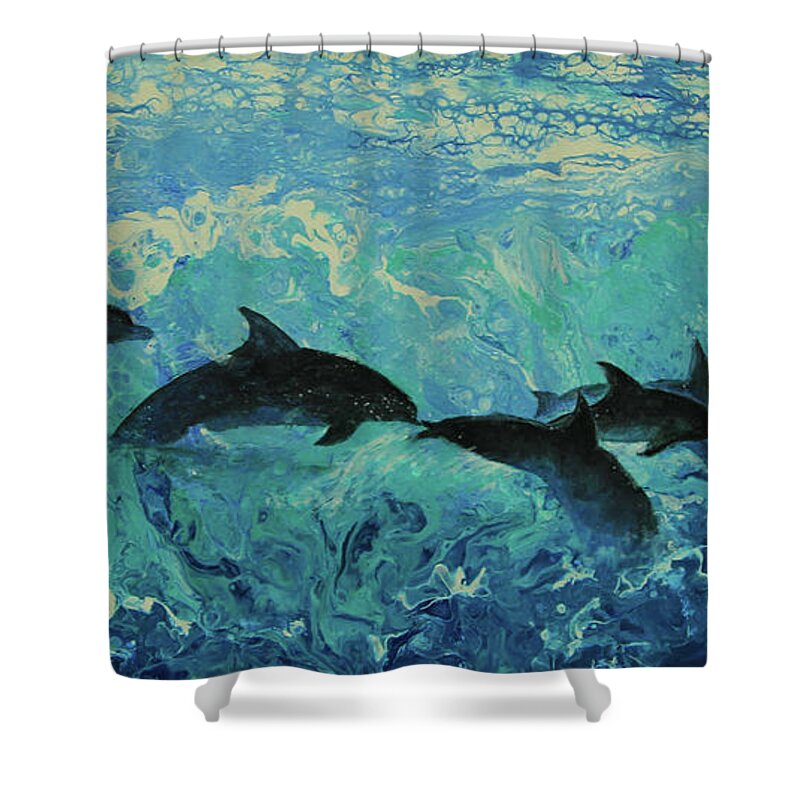 Painting Shower Curtain featuring the painting Dolphins Surf by Jeanette French