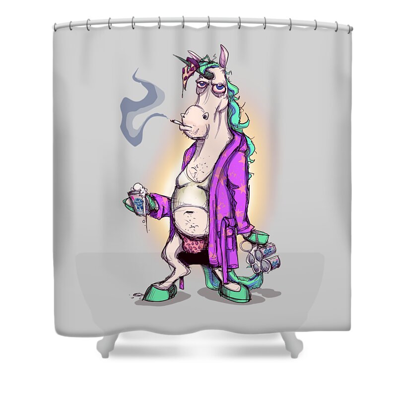 Unicorn Shower Curtain featuring the drawing Dontgiveafukacorn by Ludwig Van Bacon