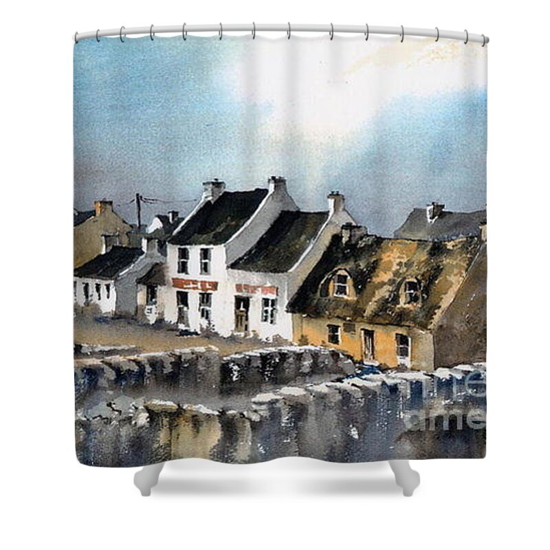 Ireland Shower Curtain featuring the painting Doolin Village, Co. Clare by Val Byrne
