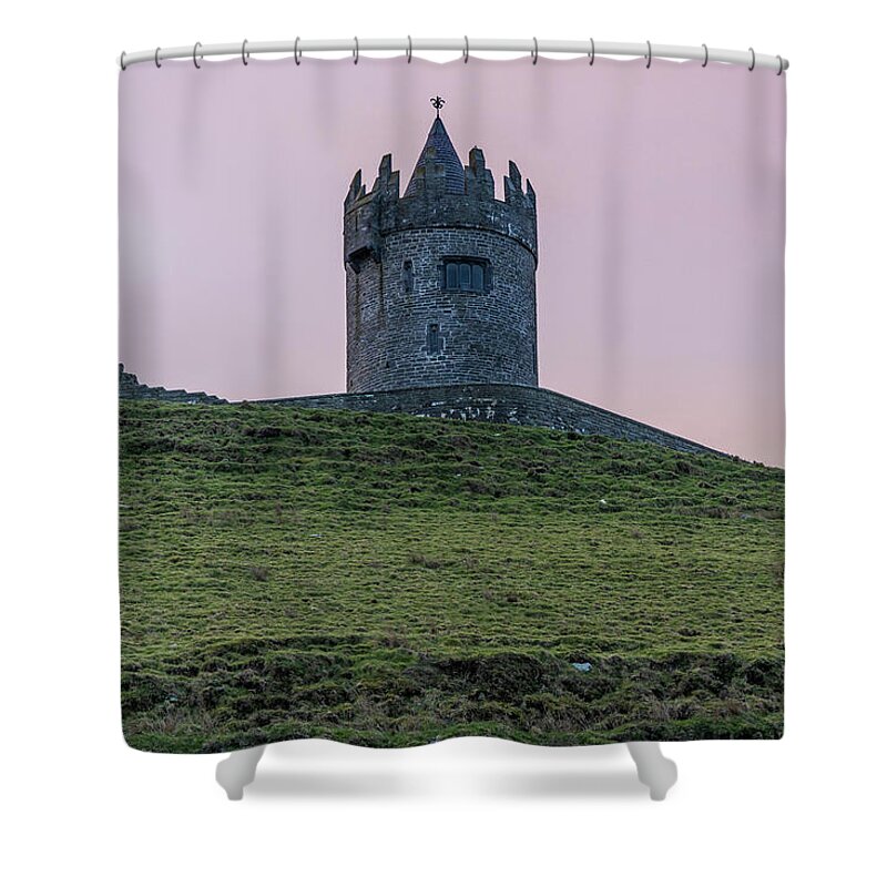 Canon Travel Photography Shower Curtain featuring the photograph Doonagore Castle Ireland by John McGraw