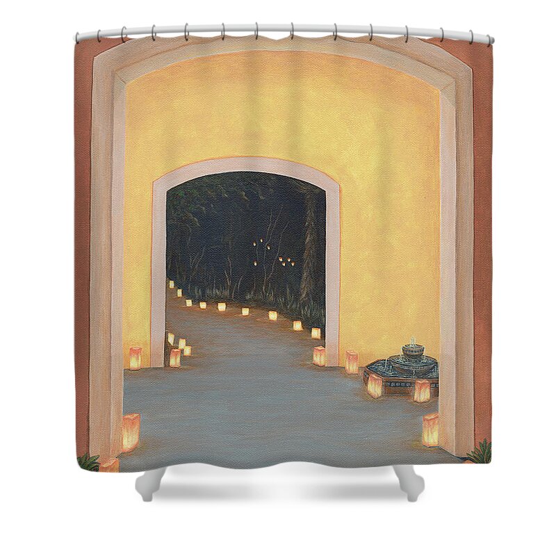 New Shower Curtain featuring the painting Doorway to the Festival of Lights by Aicy Karbstein