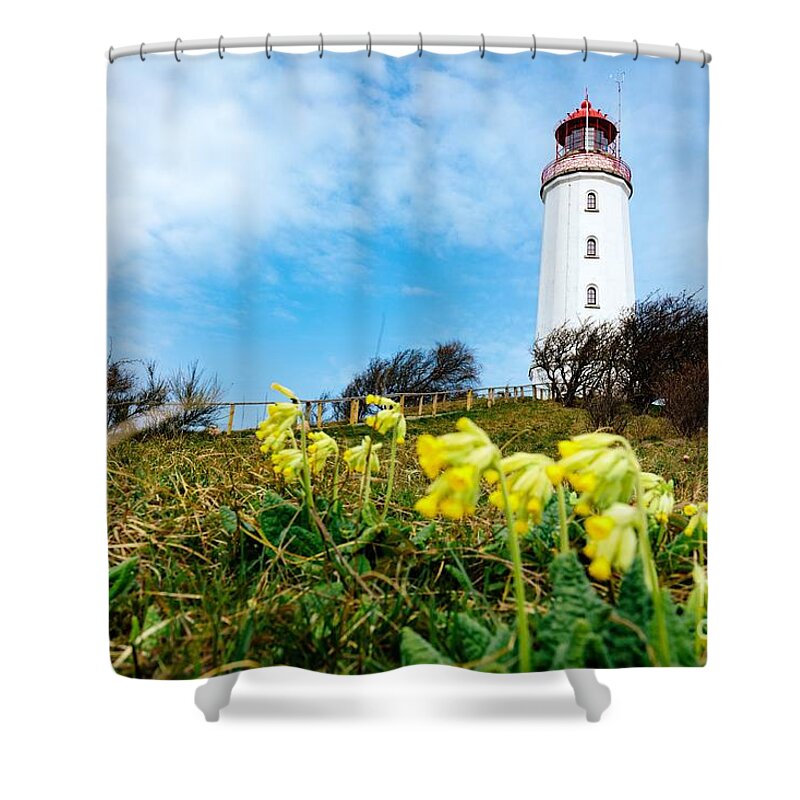 Lighthouse Shower Curtain featuring the photograph Dornbusch lighthouse on Hiddensee Island, Germany. by Michal Bednarek