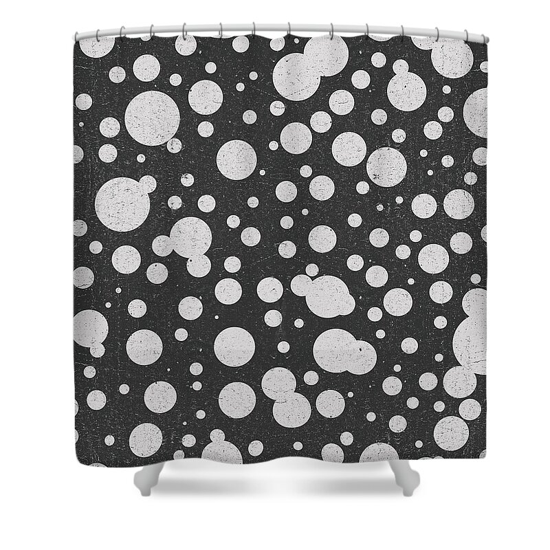 Dots Pattern Shower Curtain featuring the mixed media Dots Pattern 3 - Black, Grey - Ceramic Tile Pattern - Surface Pattern Design - Mediterranean Pattern by Studio Grafiikka