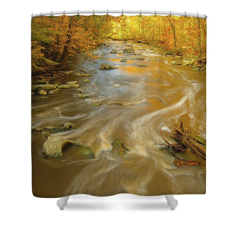 03nov18 Shower Curtain featuring the photograph Downstream Rock Creek in DC with Fall Colors by Jeff at JSJ Photography