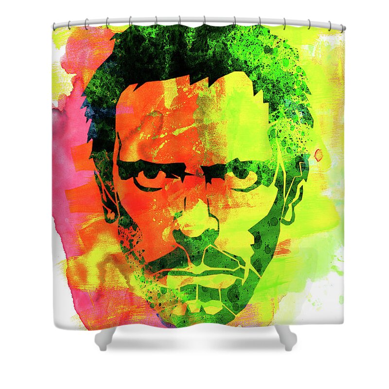 Movies Shower Curtain featuring the mixed media Dr. Gregory House Watercolor by Naxart Studio