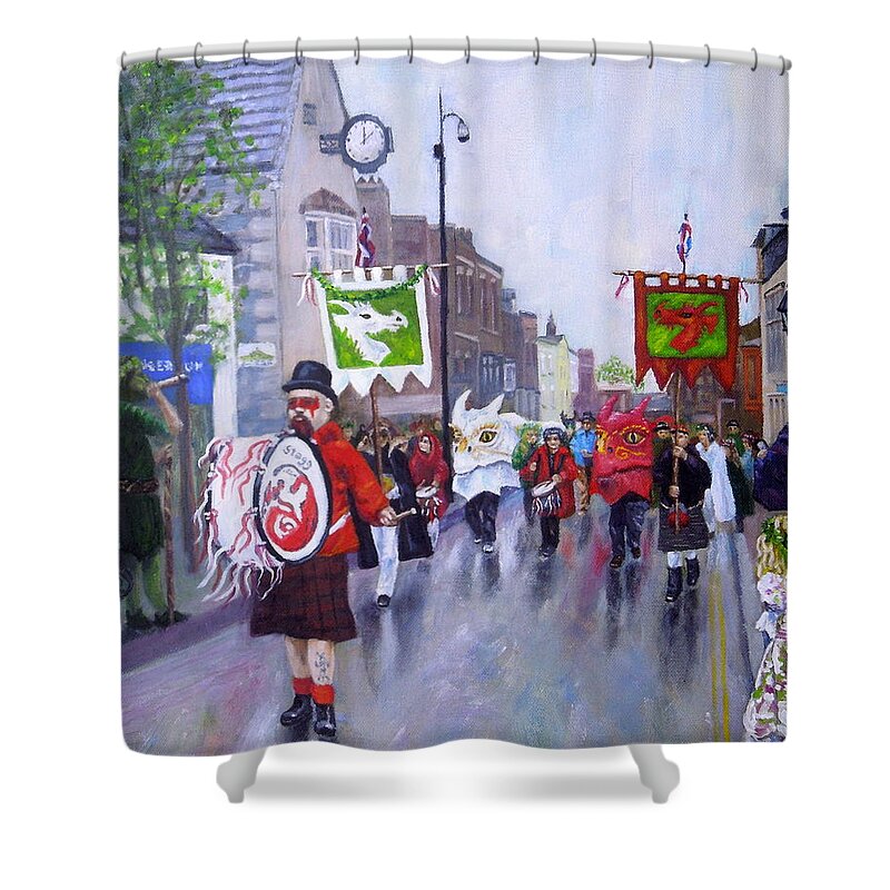 Impressionist Shower Curtain featuring the painting Dragon Parade by Shirley Wellstead