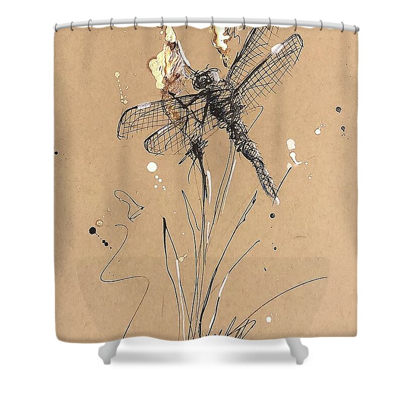 Dragonfly Shower Curtain featuring the drawing DragonFly Bulb by C F Legette