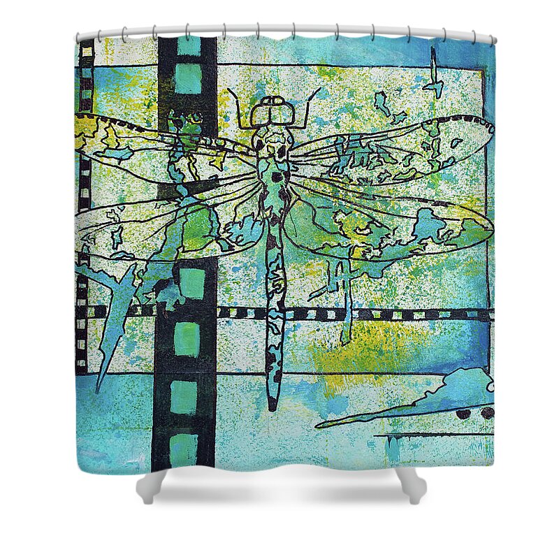 Dragonfly Shower Curtain featuring the painting Dragonfly by Jo Smoley