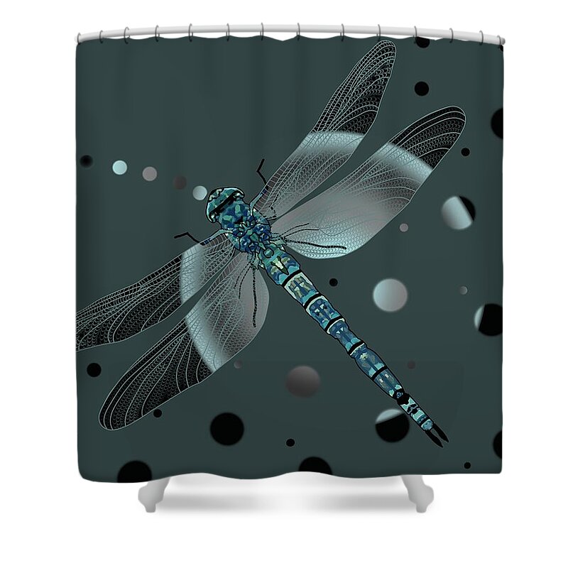 Dragonfly Odyssey Shower Curtain featuring the drawing Dragonfly Odyssey by Joan Stratton