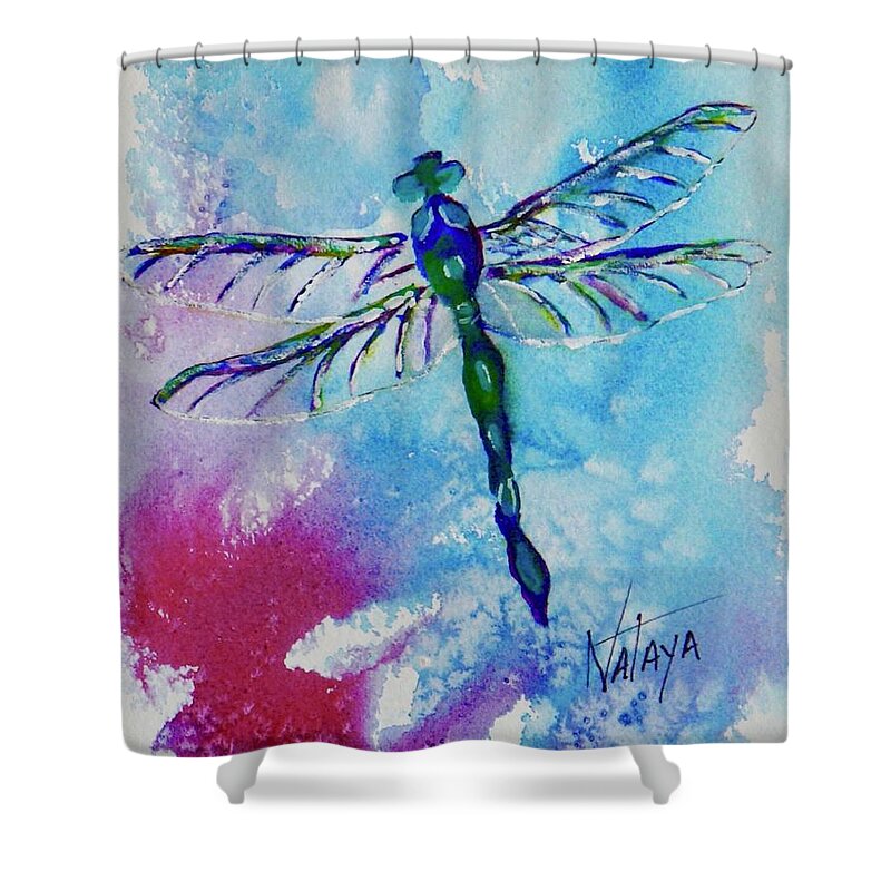 Dragonfly Shower Curtain featuring the painting Dragonfly Wings by Nataya Crow