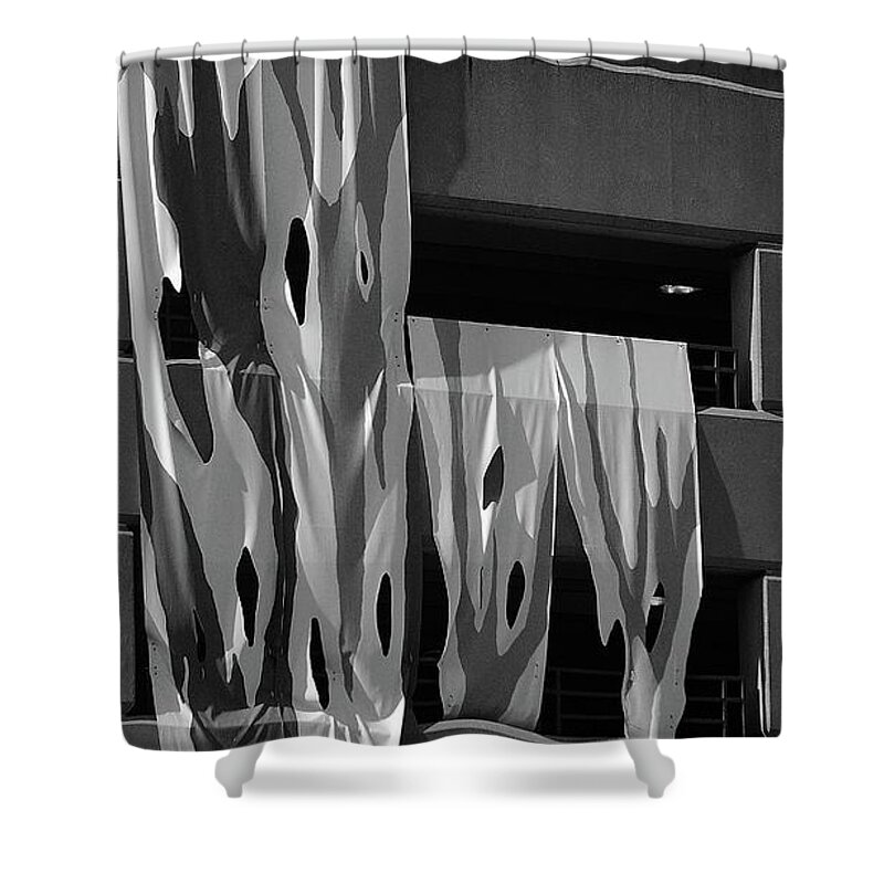 Draped Shower Curtain featuring the photograph Draped Building by Glory Ann Penington