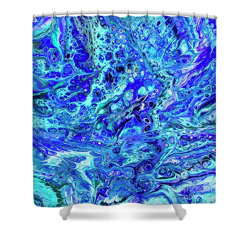 Poured Acrylics Shower Curtain featuring the painting Dream in Purple and Green by Lucy Arnold