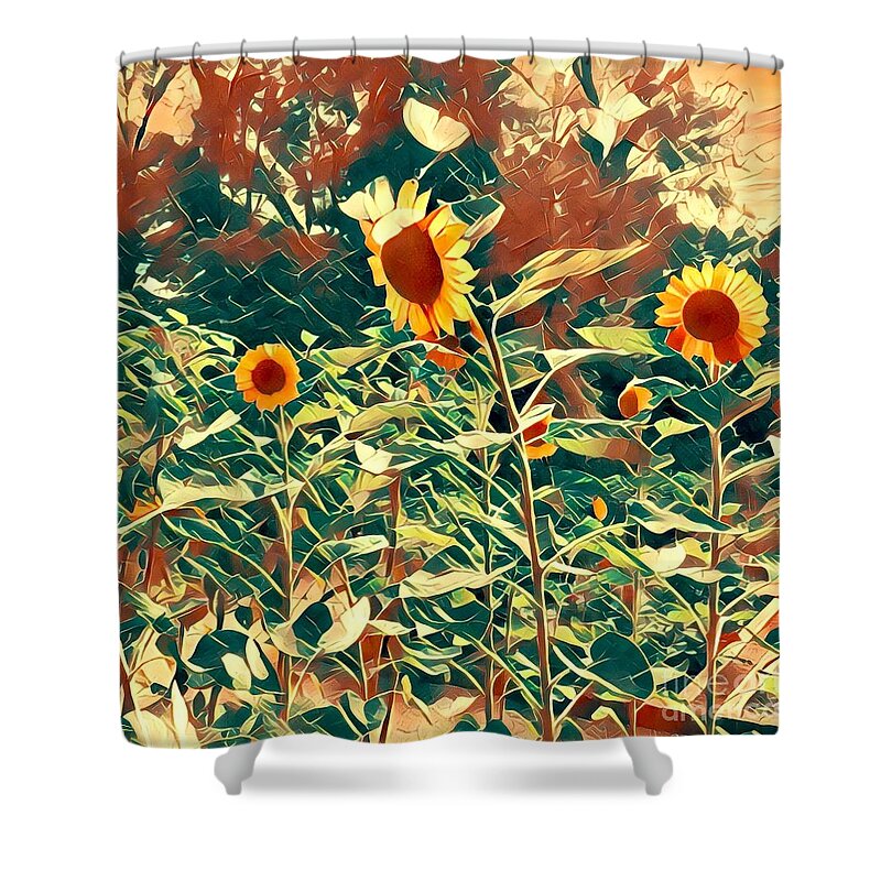 Sunflowers Shower Curtain featuring the digital art Dream of Sunflowers by Karen Francis