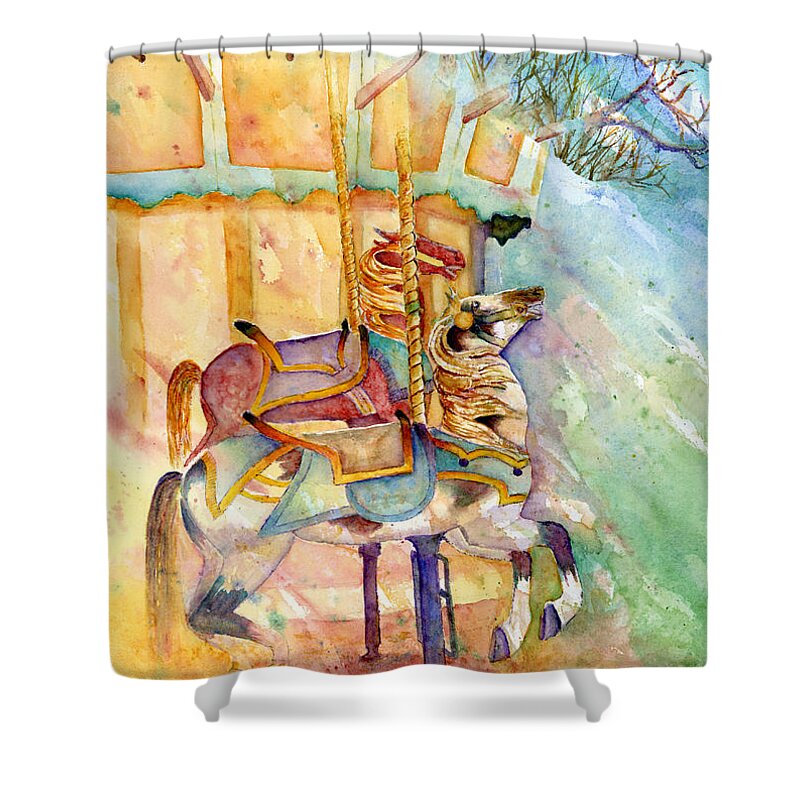 Carousel Shower Curtain featuring the painting Dreaming of Freedom by Wendy Keeney-Kennicutt