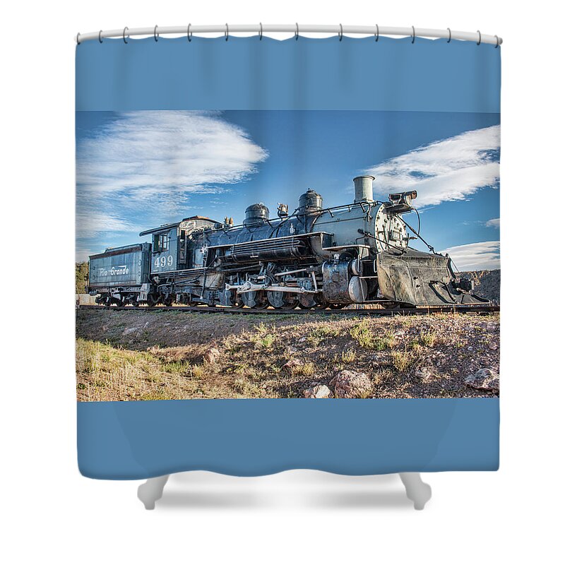 Steam Locomotive Shower Curtain featuring the photograph DRGW Steam Locomotive 499 by Kristia Adams